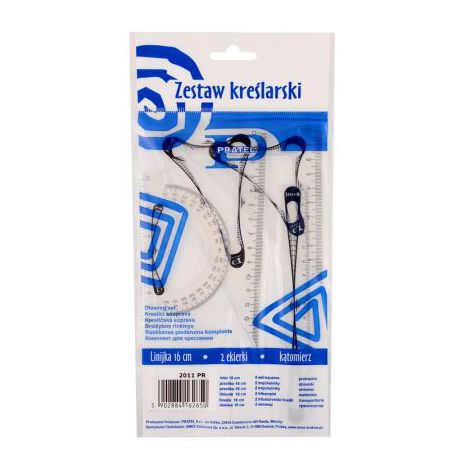 Zestaw kreślarski Pratel, Linijka 16cm, 2xEkierka, Kątomierz